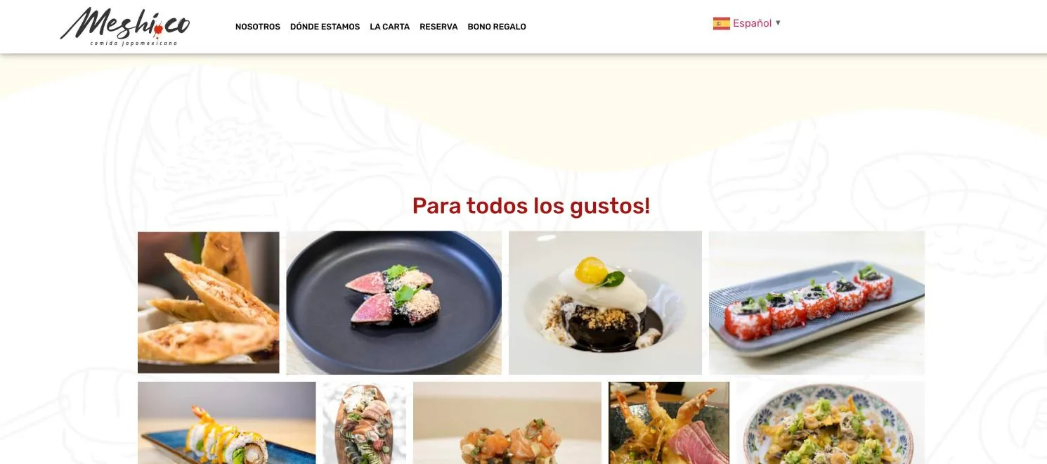 Web anterior de Meshi.co, sección de platos