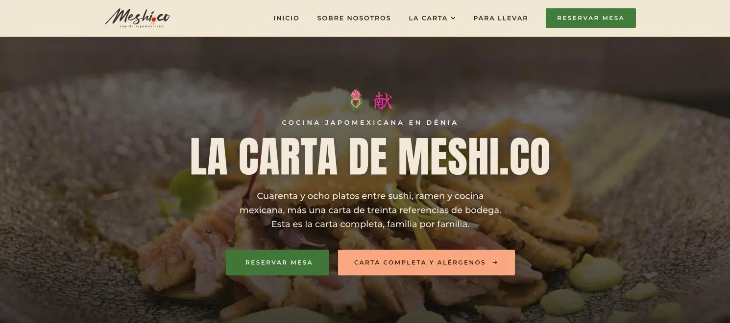 Web nueva de Meshi.co diseñada por Vendit Media, carta