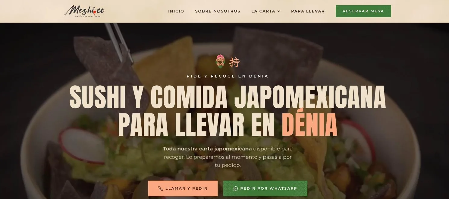 Web nueva de Meshi.co diseñada por Vendit Media, página de comida para llevar