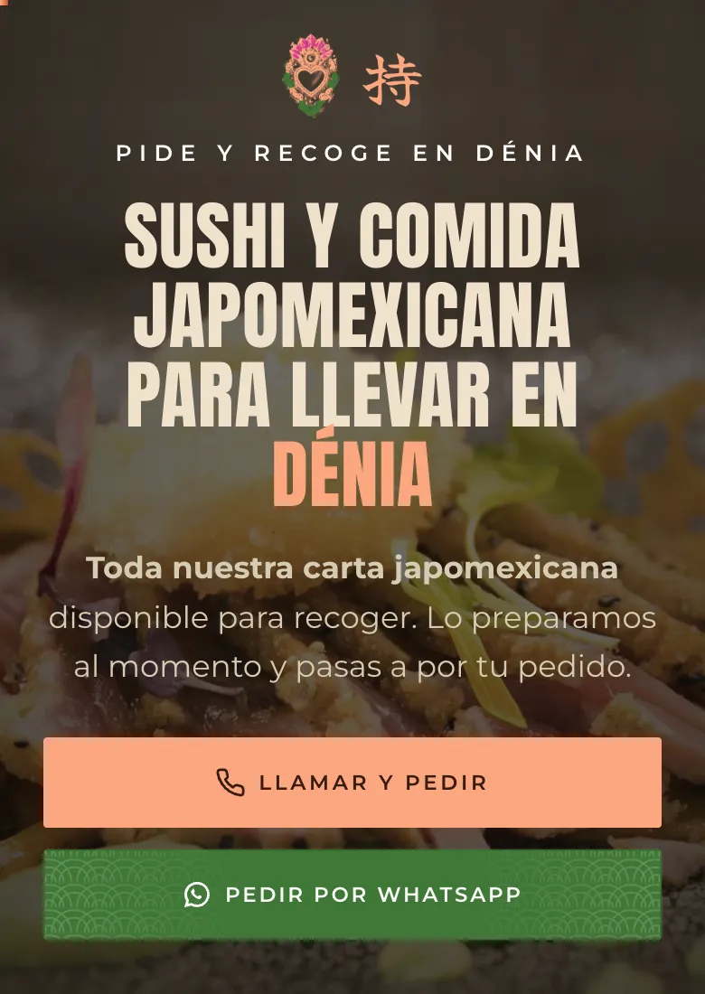 Página de comida para llevar de Meshi.co con los botones de llamar y pedir por WhatsApp