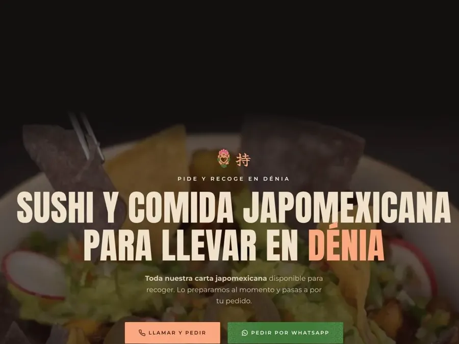 Página de comida para llevar de Meshi.co