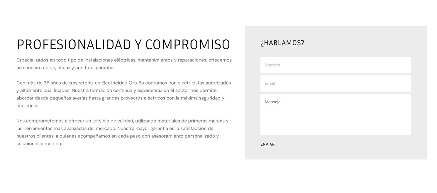 Web anterior de Electricidad Ortuño, presentación