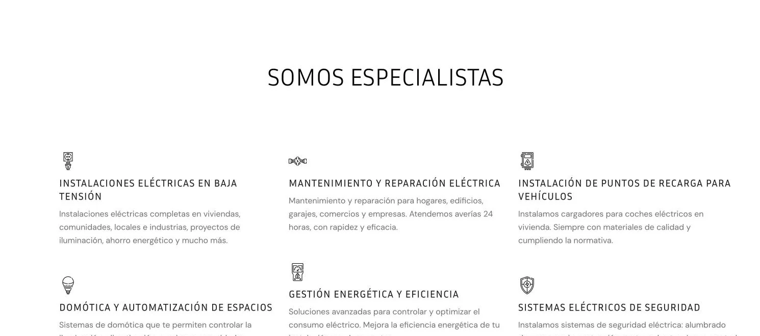 Web anterior de Electricidad Ortuño, servicios