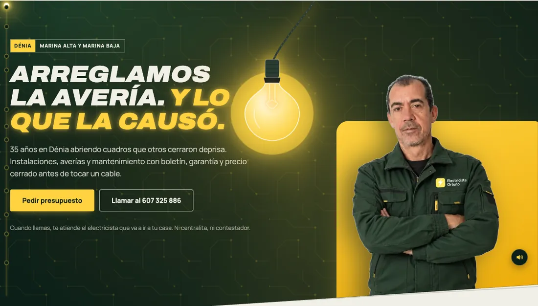 Portada de la web nueva de Electricidad Ortuño