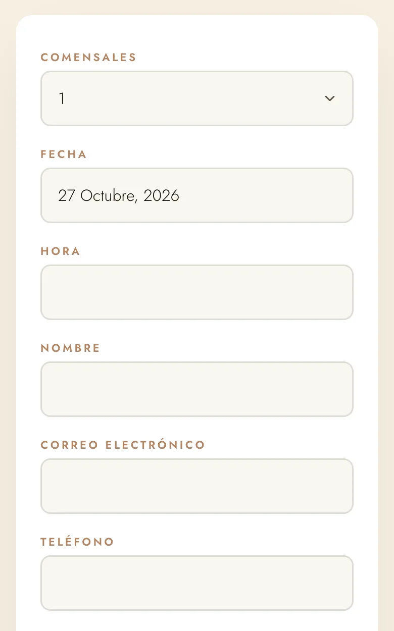 Formulario de reserva de mesa en la web de Tu Casa Brasas