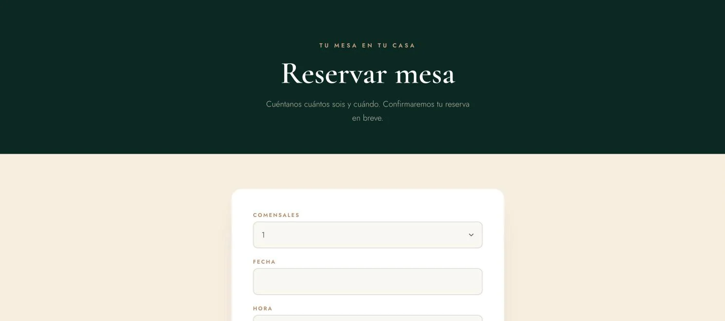 Web de Tu Casa Brasas: página para reservar mesa